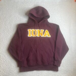 Vintage Iona college men's red yellow embroidered hoodie Jansport L
